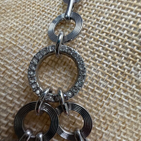 Loft Three-Layer Silver-Tone Necklace With Circular Links & Rhinestone Accents - Picture 6 of 12